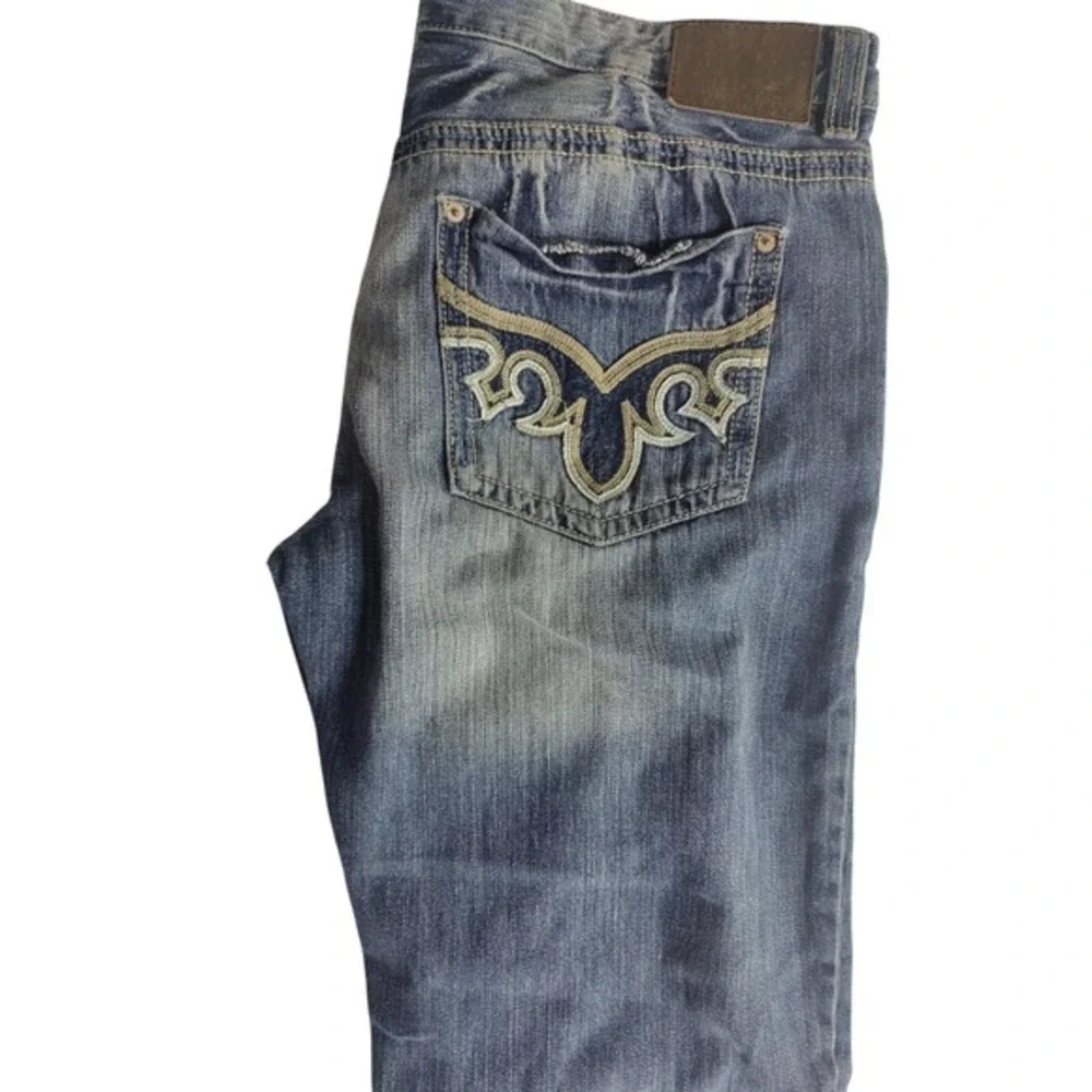 Embellished Pockets Distressed Denim Blue‎ Relaxed Fit western BB BLACK Jean